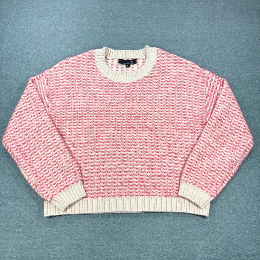 Broadway 38 Sweater Womens Large Pink Cream Textured Knit Crew Neck Long Sleeve